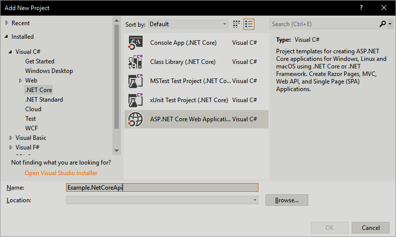 New .NET Core API Project